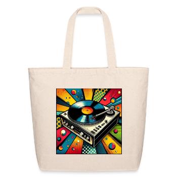Vinyl Pop Art Turntable Burst - Eco-Friendly Cotton Tote - natural - Front