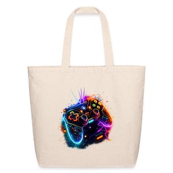 Neon Game Controller Splash - Eco-Friendly Cotton Tote - natural - Front