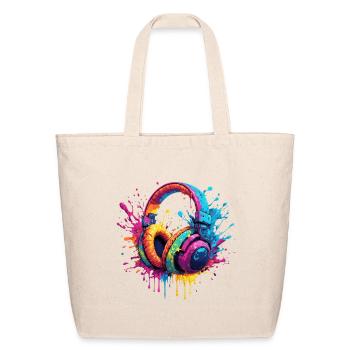 Neon Splash Headphones Art - Eco-Friendly Cotton Tote - natural - Front