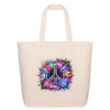 Neon Splash Peace Symbol - Eco-Friendly Cotton Tote - natural - Front