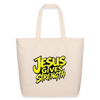 Jesus Gives Strength Streetwear Christian Gym Desi - Eco-Friendly Cotton Tote - natural - Front