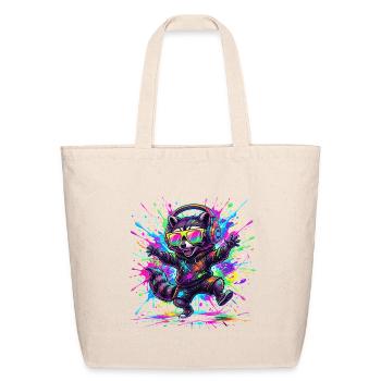 Raccoon Rave Neon Splash - Eco-Friendly Cotton Tote - natural - Front