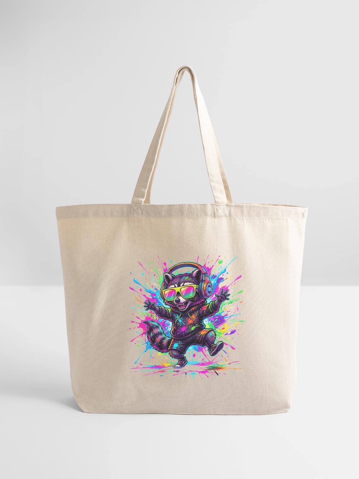 Raccoon Rave Neon Splash - Eco-Friendly Cotton Tote - natural - Front