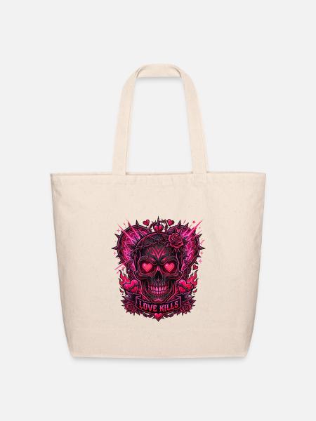 Love Kills Neon Skull - Eco-Friendly Cotton Tote - natural