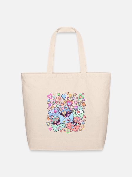 Heartfelt Envelopes and Love Hearts - Eco-Friendly Cotton Tote - natural