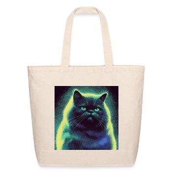 Neon Glow Pop Art  Cat  - Eco-Friendly Cotton Tote - natural - Front