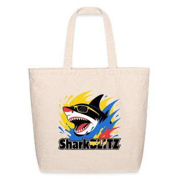 Neon Shark Splash Sunglasses Tee - Eco-Friendly Cotton Tote - natural - Front