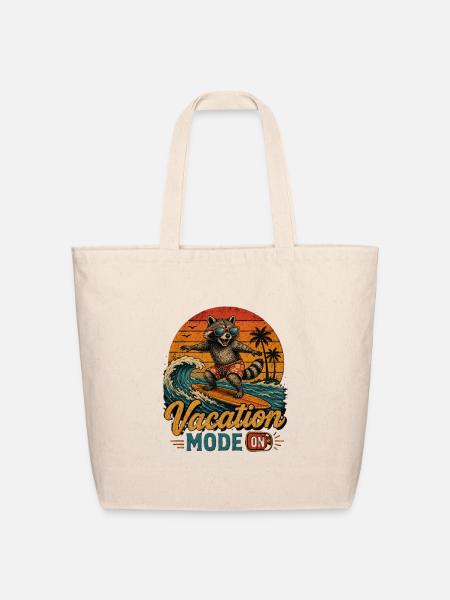 Surfing Raccoon Vacation Mode - Eco-Friendly Cotton Tote - natural