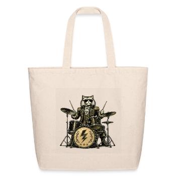 Steampunk Cat Drummer - Eco-Friendly Cotton Tote - natural - Front