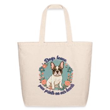 Floral Bulldog Paw Heart - Eco-Friendly Cotton Tote - natural - Front