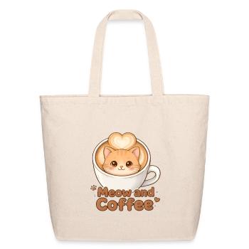 Meow and Coffee Cozy Cat in Cup - Eco-Friendly Cotton Tote - natural - Front