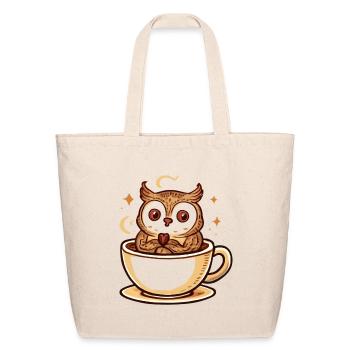 Owl in Tea Cup Charm - Eco-Friendly Cotton Tote - natural - Front