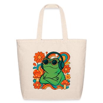 Frog DJ in Colorful Psychedelia - Eco-Friendly Cotton Tote - natural - Front
