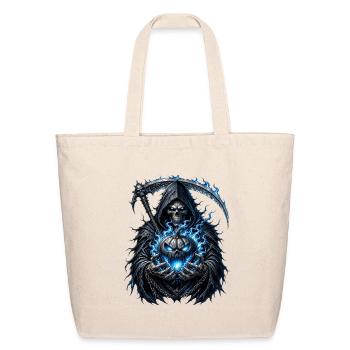 Hooded Skull with Flaming Pumpkin - Eco-Friendly Cotton Tote - natural - Front