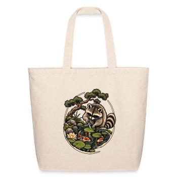 Raccoon Koi Pond Circle - Eco-Friendly Cotton Tote - natural - Front