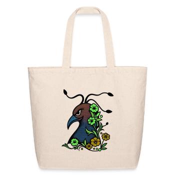 Neon Hibiscus Parrot Emblem - Eco-Friendly Cotton Tote - natural - Front