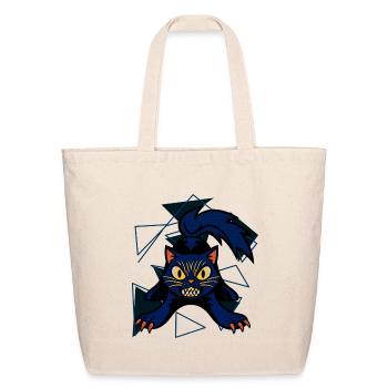 Midnight Blue Cat vs Geometry - Eco-Friendly Cotton Tote - natural - Front