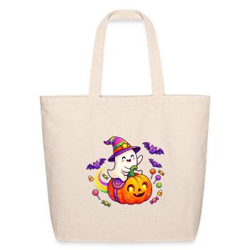 Ghost Pumpkin Halloween Parade - Eco-Friendly Cotton Tote - natural - Front