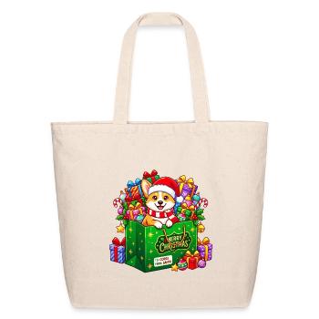 Corgi in Gift Bag Christmas - Eco-Friendly Cotton Tote - natural - Front