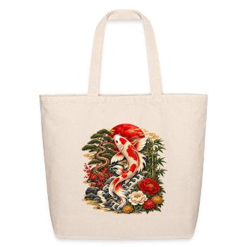Koi and Blossoms in Golden Waves - Eco-Friendly Cotton Tote - natural - Front