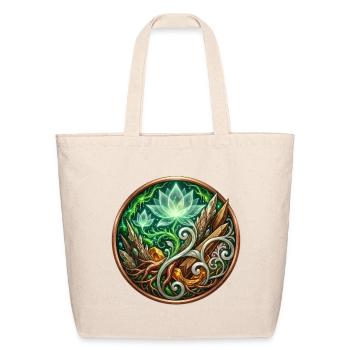 Verdant Arc: Mystic Cannabis Lotus Circle - Eco-Friendly Cotton Tote - natural - Front