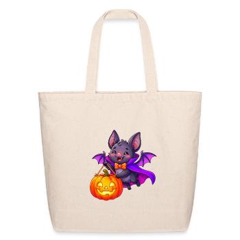 Halloween Bat with Pumpkin Lantern - Eco-Friendly Cotton Tote - natural - Front