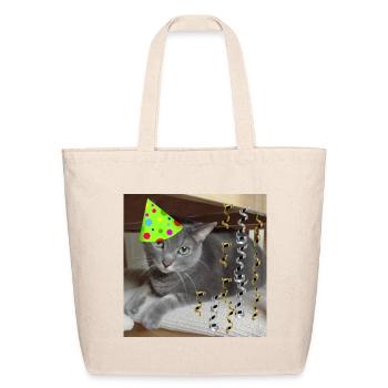 Birthday Party Russian Blue Cat - Eco-Friendly Cotton Tote - natural - Front