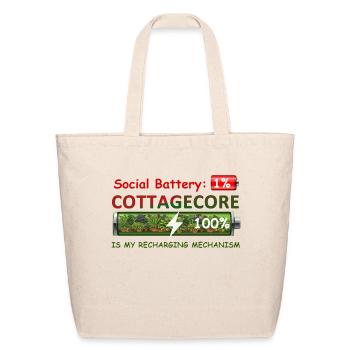 Social Battery 1%, Cottagecore Recharging Mehanism - Eco-Friendly Cotton Tote - natural - Front