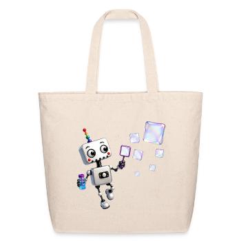 Robot blowing iridescent soap bubbles - Eco-Friendly Cotton Tote - natural - Front