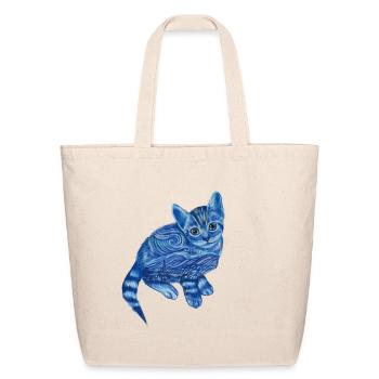 Blue Van Gogh Starry Night Bengal Cat Illustration - Eco-Friendly Cotton Tote - natural - Front