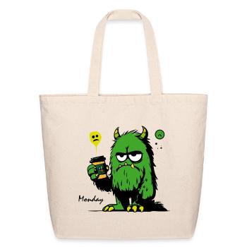 Grumpy Green Monster with Mug - Eco-Friendly Cotton Tote - natural - Front