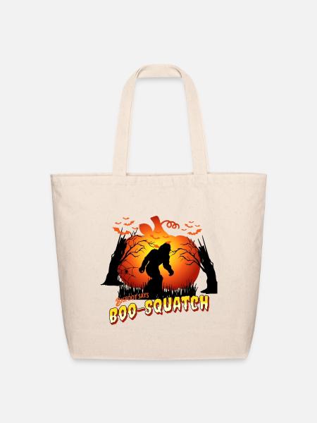 Boo-Squatch Halloween Bigfoot Silhouette - Eco-Friendly Cotton Tote - natural