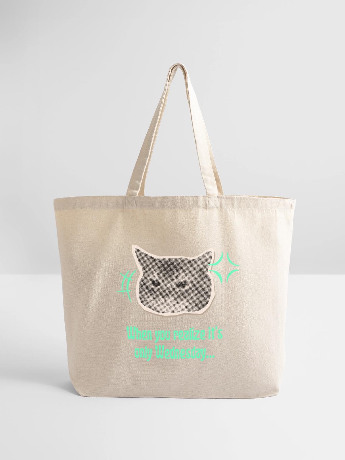 Wednesday Cat Halftone Meme - Eco-Friendly Cotton Tote - natural - Front
