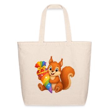 Cute squirrel with a colorful school cone - Eco-Friendly Cotton Tote - natural - Front