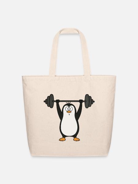 Penguin workout weightlifting fitness gym - Eco-Friendly Cotton Tote - natural