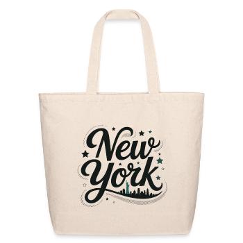 New York Skyline Script Tee - Eco-Friendly Cotton Tote - natural - Front