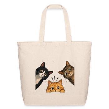 Three Curious Peeking Cats Cute Animals Illustrati - Eco-Friendly Cotton Tote - natural - Front