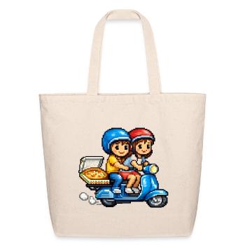 Boy and Girl on Vespa with Pizza! - Eco-Friendly Cotton Tote - natural - Front