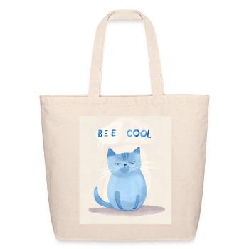 Blue Cat Be Cool Illustration - Eco-Friendly Cotton Tote - natural - Front