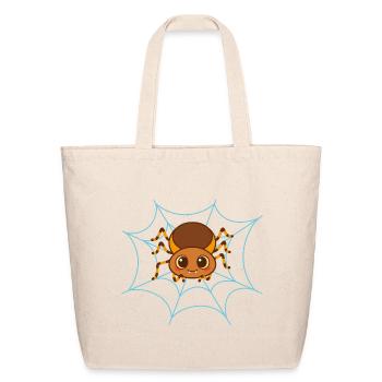 Cute Kawaii Spider in Blue Web Halloween Design - Eco-Friendly Cotton Tote - natural - Front