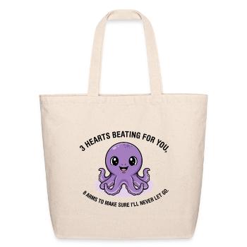 Octopus: 3 Hearts Beating - Eco-Friendly Cotton Tote - natural - Front