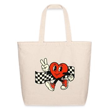 Valentines Day Heart Peace Hand Sign Retro Groovy  - Eco-Friendly Cotton Tote - natural - Front