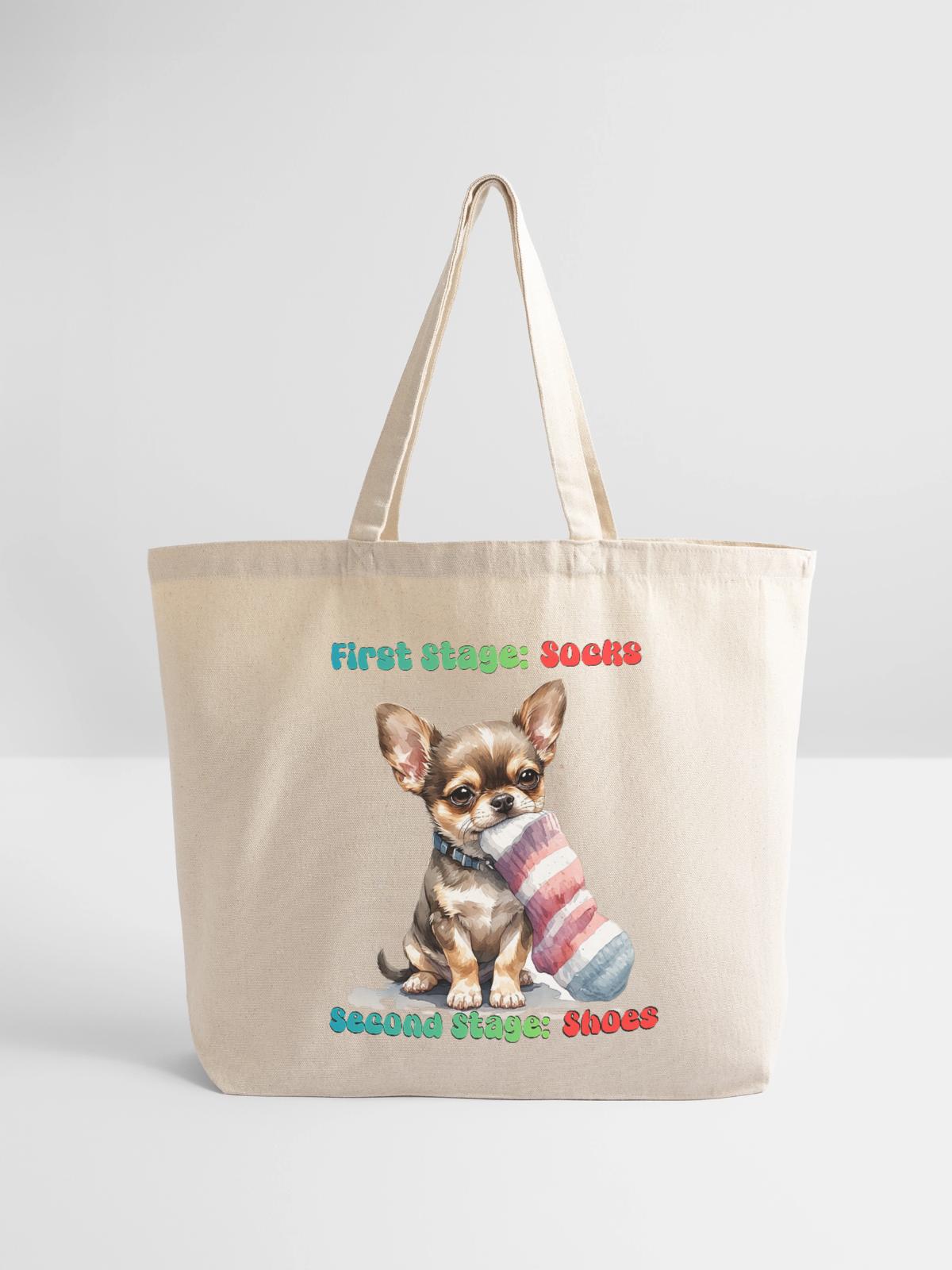 Chihuahua Sock Munching - Eco-Friendly Cotton Tote - natural - Front