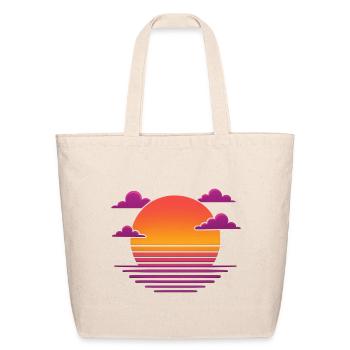 Retro Neon Sunset Horizon - Eco-Friendly Cotton Tote - natural - Front