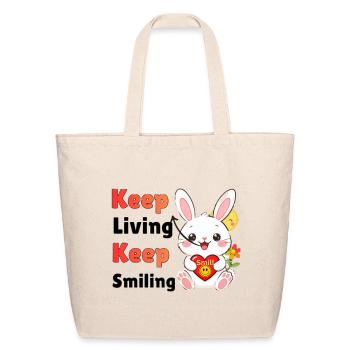 Keep Living Keep Smiling - Cute Bunny Hoodie - Eco-Friendly Cotton Tote - natural - Front