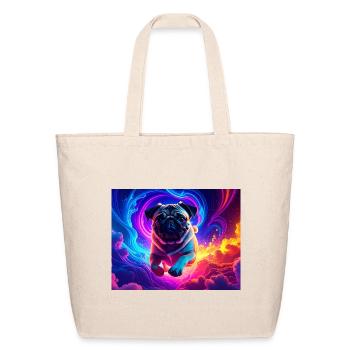 Colorful Pug Surrounded by Neon Swirls - Eco-Friendly Cotton Tote - natural - Front