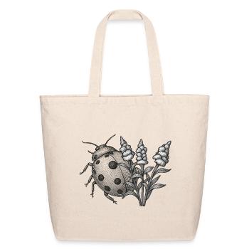 Monochrome Ladybug with Lupine - Eco-Friendly Cotton Tote - natural - Front