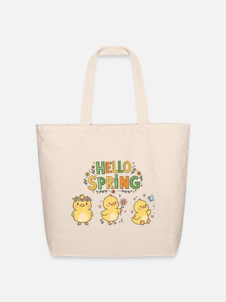Hello Spring Chickies - Eco-Friendly Cotton Tote - natural
