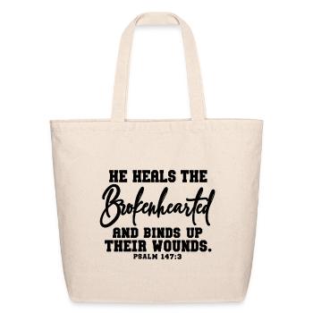 He Heals the Brokenhearted – Psalm 147:3 - Eco-Friendly Cotton Tote - natural - Front