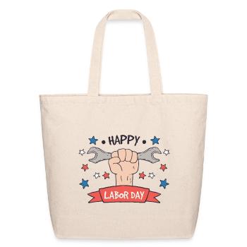 Labor Day Graphic Badge Color Design - Eco-Friendly Cotton Tote - natural - Front
